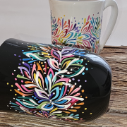 Kubek ceramiczny z uchem Czarny Multikolor ON - 300ml - przepiękny ręcznie malowany