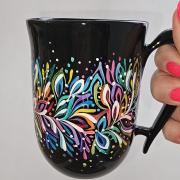 Kubek ceramiczny z uchem Czarny Multikolor ON - 300ml - przepiękny ręcznie malowany