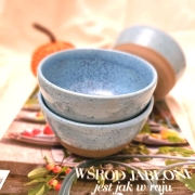 Miska ceramiczna nakrapiana z szarej gliny w błękitnym szkliwie na musli lub zupę ręcznie toczona