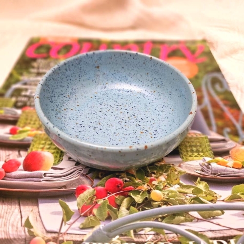 Miska nakrapiana ceramiczna dla KOTA - błękitna ręcznie toczona