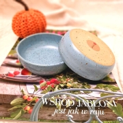 Miska nakrapiana ceramiczna dla KOTA - błękitna ręcznie toczona