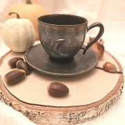 Elegancka filiżanka ceramiczna z Księżycem Srebro &amp; Złoto - 220ml ze spodkiem