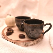 Elegancka filiżanka ceramiczna z Księżycem Srebro &amp; Złoto - 220ml ze spodkiem