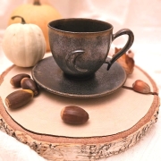 Elegancka filiżanka ceramiczna z Księżycem Srebro &amp; Złoto - 220ml ze spodkiem