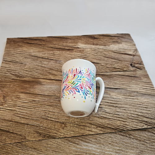Kubek ceramiczny Biały Multikilolor ONA - 300 ml - ręcznie malowany z wielkim kunsztem