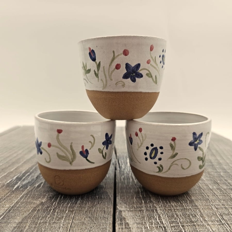 Czarka kaszubski wzór kubek kaszubski bez ucha biała czarka 180 ml ręcznie malowana