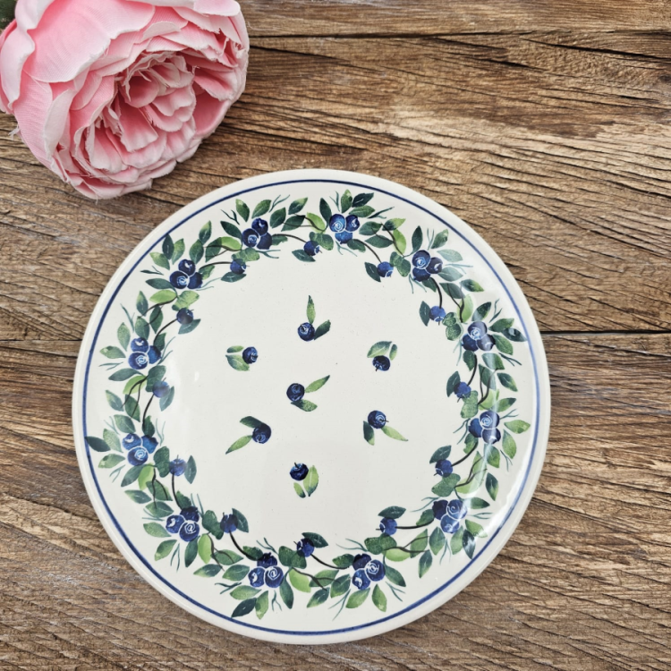 Talerz ceramiczny śniadaniowy Jagody kaszubska ceramika ręcznie zdobiony Arbata