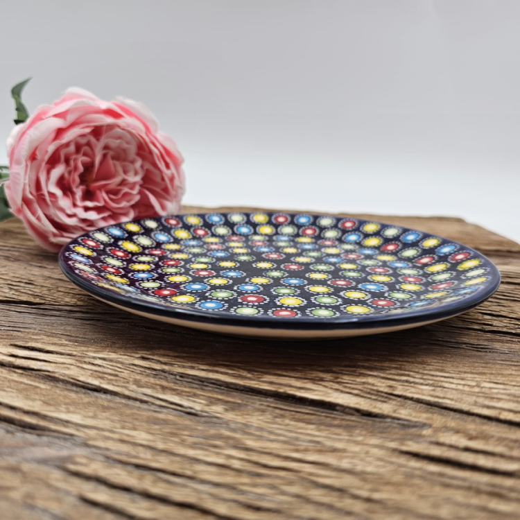 Talerz ceramiczny śniadaniowy Słoneczko piękna kaszubska ceramika ręcznie zdobiona Arbata