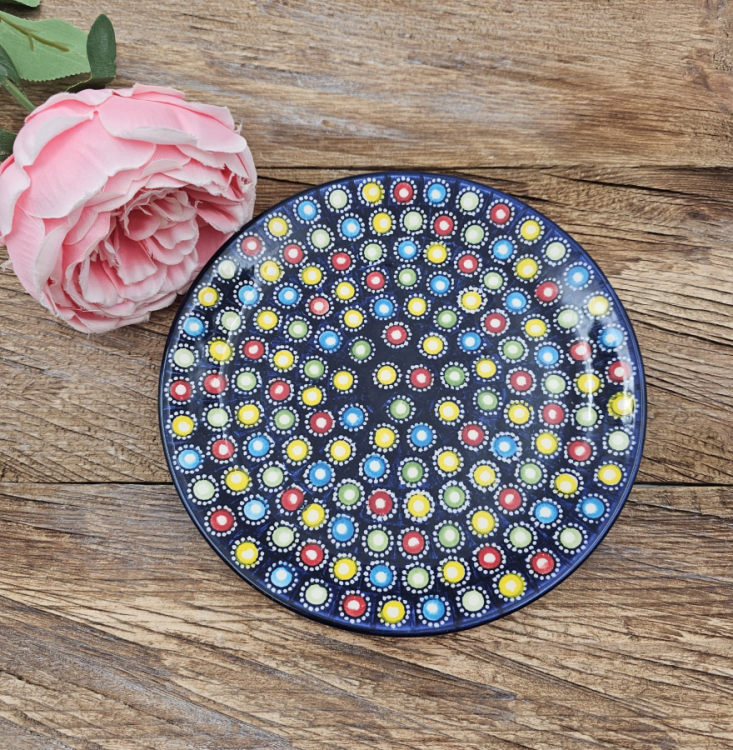 Talerz ceramiczny śniadaniowy Słoneczko piękna kaszubska ceramika ręcznie zdobiona Arbata