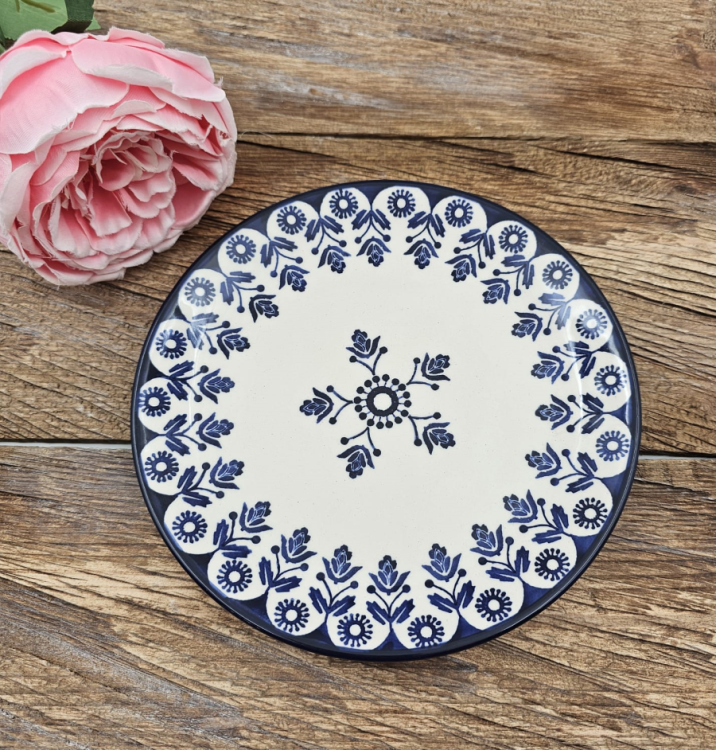 Talerz ceramiczny śniadaniowy Kobalt piękna kaszubska ceramika oryginalny wzór ręcznie zdobiona Arbata
