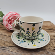 Filiżanka ceramiczna ze spodkiem Łąka kaszubska ceramika ręcznie zdobiona Arbata