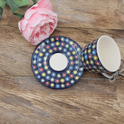 Filiżanka ceramiczna ze spodkiem Słoneczko piękna kaszubska ceramika ręcznie zdobiona Arbata