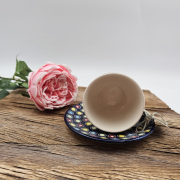 Filiżanka ceramiczna ze spodkiem Słoneczko piękna kaszubska ceramika ręcznie zdobiona Arbata