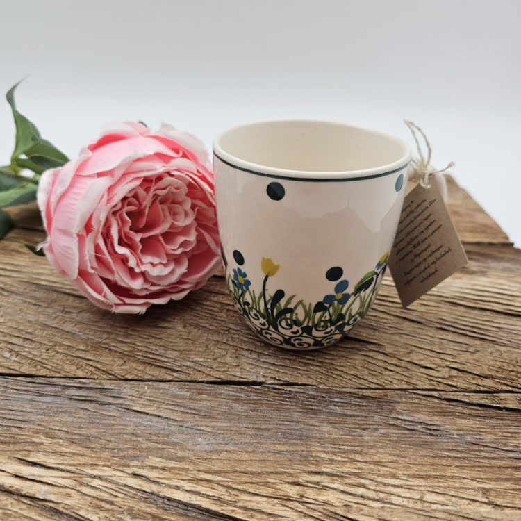 Kubek ceramiczny Bell Łąka kaszubska ceramika ręcznie zdobiona Arbata