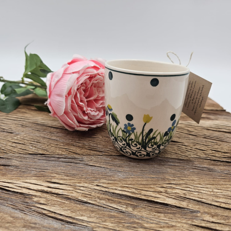 Kubek ceramiczny Bell Łąka kaszubska ceramika ręcznie zdobiona Arbata