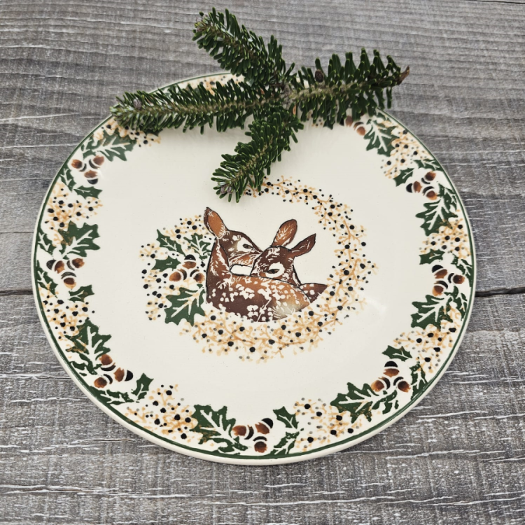 Talerz ceramiczny śniadaniowy UNIKAT Sarenki kaszubska ceramika ręcznie malowana Arbata