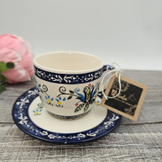 Filiżanka ceramiczna ze spodkiem KASZUBEK kaszubska ceramika ręcznie zdobiona Arbata