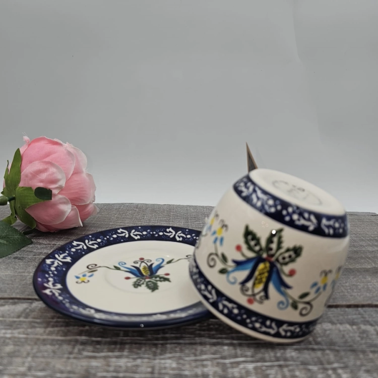 Filiżanka ceramiczna ze spodkiem KASZUBEK kaszubska ceramika ręcznie zdobiona Arbata