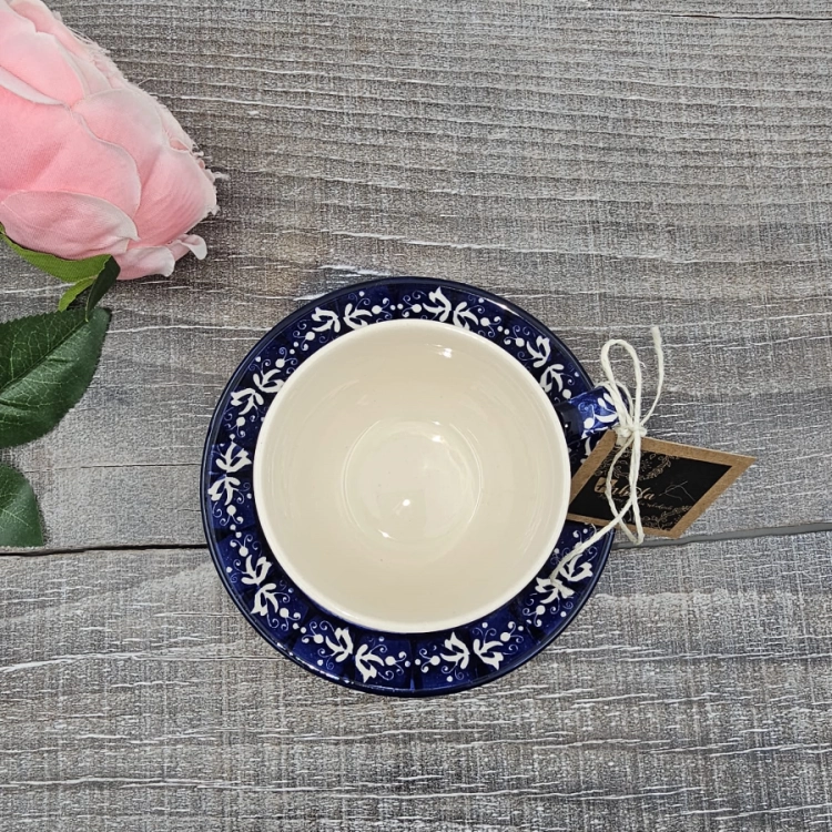 Filiżanka ceramiczna ze spodkiem KASZUBEK kaszubska ceramika ręcznie zdobiona Arbata