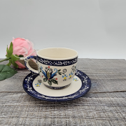 Filiżanka ceramiczna ze spodkiem KASZUBEK kaszubska ceramika ręcznie zdobiona Arbata