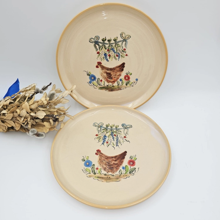 Talerz ceramiczny KURA śr. 20 cm kolorowy wiejski FAJNA CERAMIKA ręcznie malowany i toczony