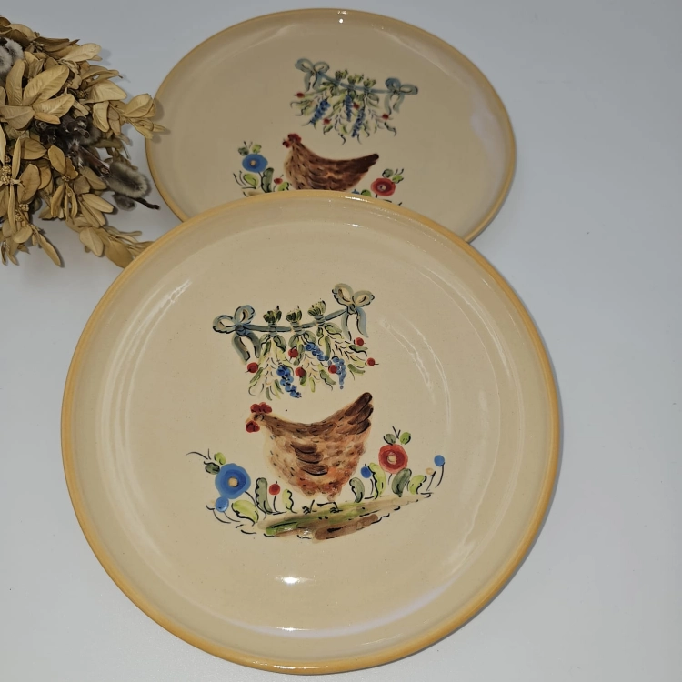 Talerz ceramiczny KURA śr. 20 cm kolorowy wiejski FAJNA CERAMIKA ręcznie malowany i toczony