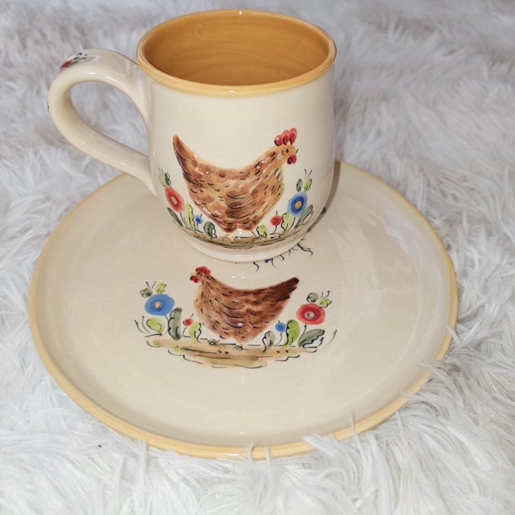 Talerz ceramiczny KURA śr. 20 cm kolorowy wiejski FAJNA CERAMIKA ręcznie malowany i toczony