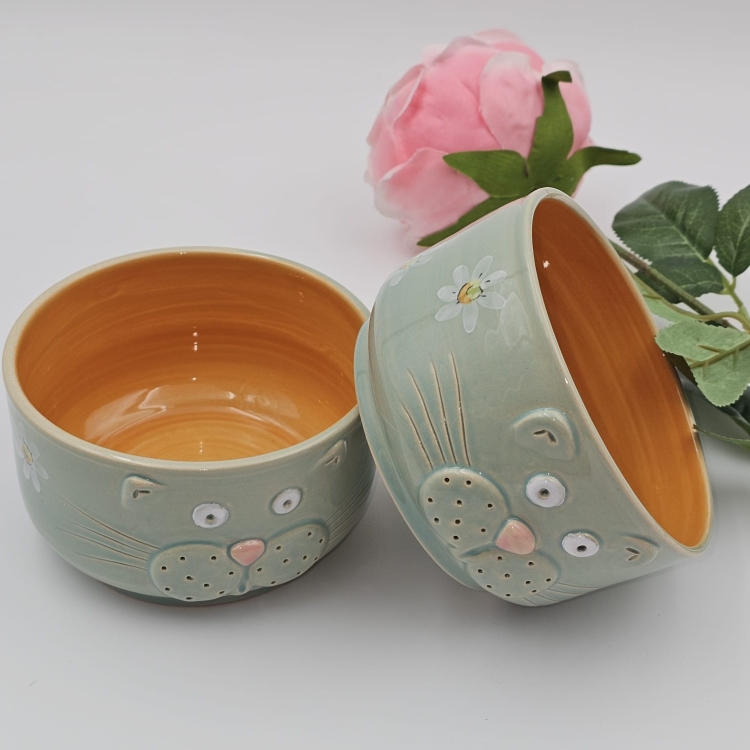 Miseczka KOT 400 ml ceramiczna  ręcznie robiona FAJNA CERAMIKA zielona miseczka musli na zupę z kotem