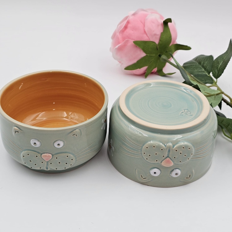 Miseczka KOT 400 ml ceramiczna  ręcznie robiona FAJNA CERAMIKA zielona miseczka musli na zupę z kotem