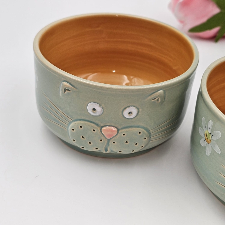 Miseczka KOT 400 ml ceramiczna ręcznie robiona FAJNA CERAMIKA zielona miseczka musli na zupę z kotem