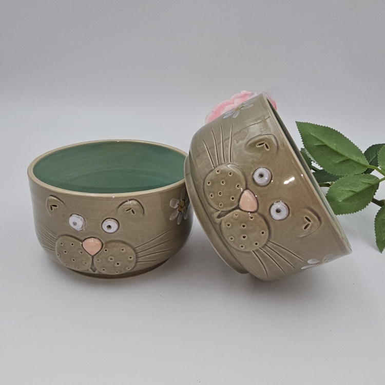 Miseczka KOT 400 ml ceramiczna SZARA ręcznie robiona FAJNA CERAMIKA szara miseczka musli na zupę z kotem