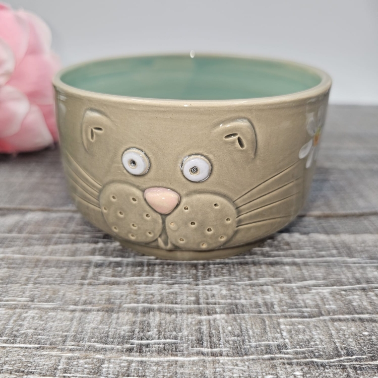 Miseczka KOT 400 ml ceramiczna SZARA ręcznie robiona FAJNA CERAMIKA szara miseczka musli na zupę z kotem