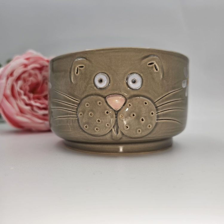 Miseczka KOT 400 ml ceramiczna SZARA ręcznie robiona FAJNA CERAMIKA szara miseczka musli na zupę z kotem