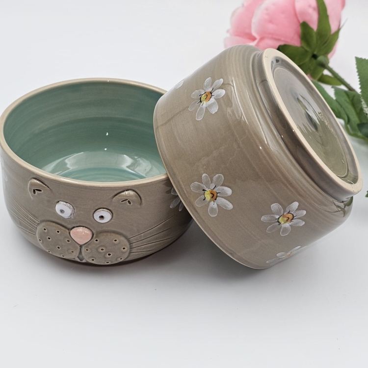 Miseczka KOT 400 ml ceramiczna SZARA ręcznie robiona FAJNA CERAMIKA szara miseczka musli na zupę z kotem