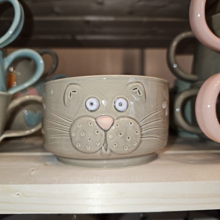 Miseczka KOT 400 ml ceramiczna SZARA ręcznie robiona FAJNA CERAMIKA szara miseczka musli na zupę z kotem