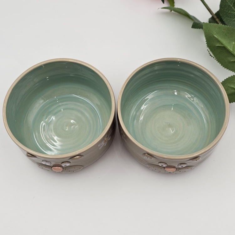 Miseczka KOT 400 ml ceramiczna SZARA ręcznie robiona FAJNA CERAMIKA szara miseczka musli na zupę z kotem