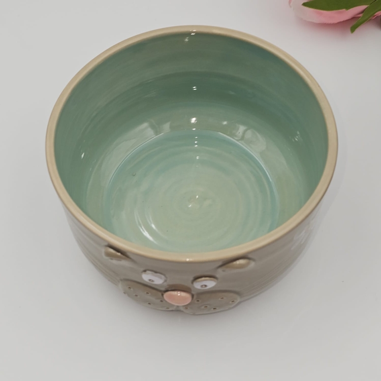 Miseczka KOT 400 ml ceramiczna SZARA ręcznie robiona FAJNA CERAMIKA szara miseczka musli na zupę z kotem