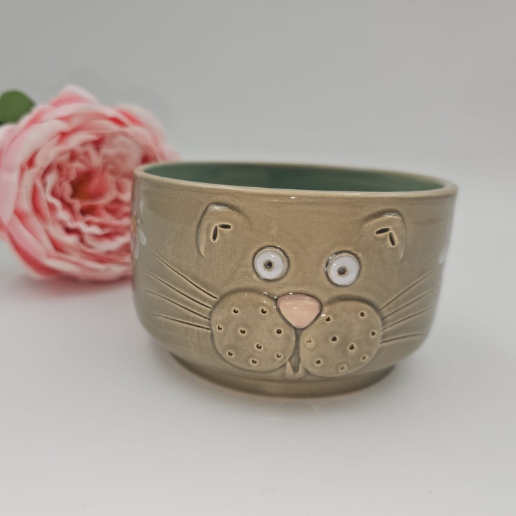 Miseczka KOT 400 ml ceramiczna SZARA ręcznie robiona FAJNA CERAMIKA szara miseczka musli na zupę z kotem