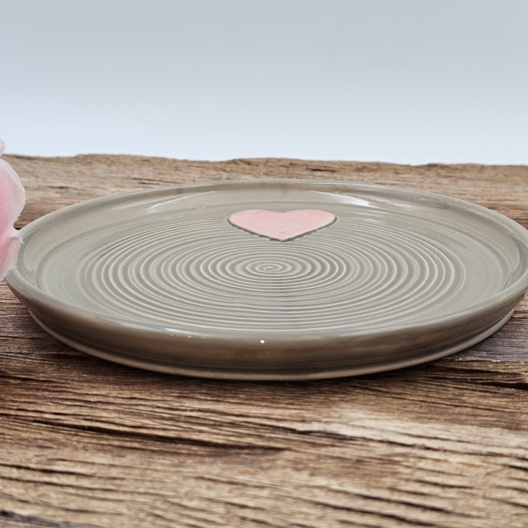 Talerz ceramiczny SZARY - SERDUSZKO śr. 20 cm kolorowy ręcznie robiony FAJNA CERAMIKA