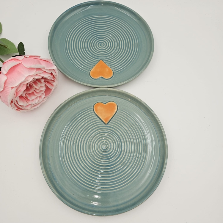 Talerz ceramiczny NIEBIESKI Ciemny - SERDUSZKO śr. 20 cm kolorowy ręcznie robiony FAJNA CERAMIKA