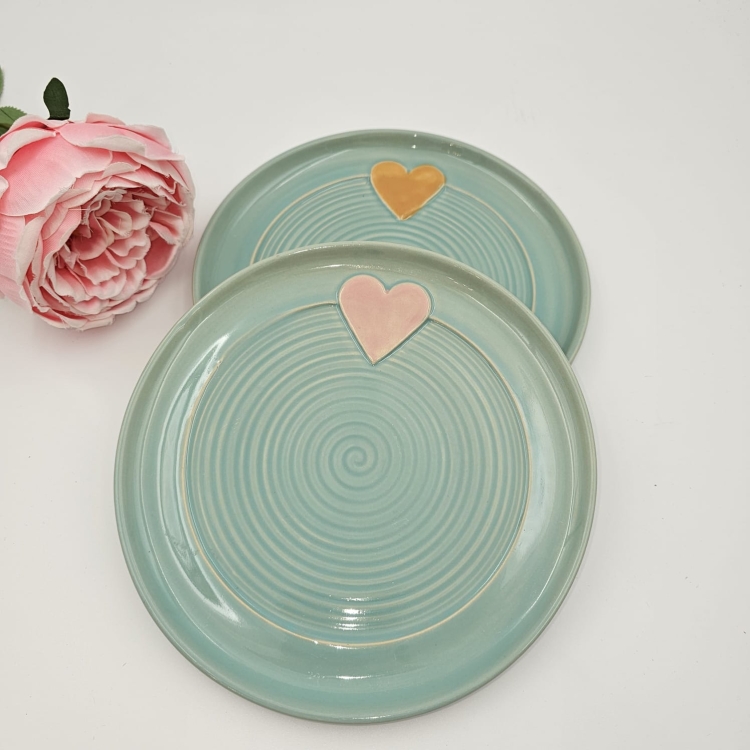 Talerz ceramiczny NIEBIESKI Jasny - SERDUSZKO śr. 20 cm kolorowy ręcznie robiony FAJNA CERAMIKA