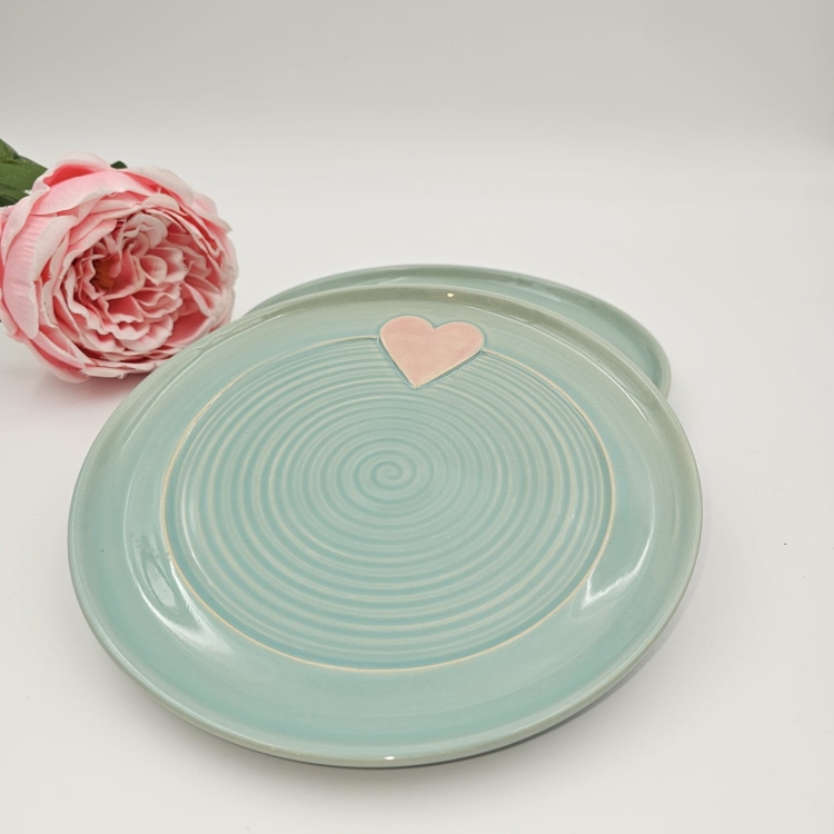 Talerz ceramiczny NIEBIESKI Jasny - SERDUSZKO śr. 20 cm kolorowy ręcznie robiony FAJNA CERAMIKA