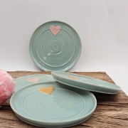 Talerz ceramiczny NIEBIESKI Jasny - SERDUSZKO śr. 20 cm kolorowy ręcznie robiony FAJNA CERAMIKA