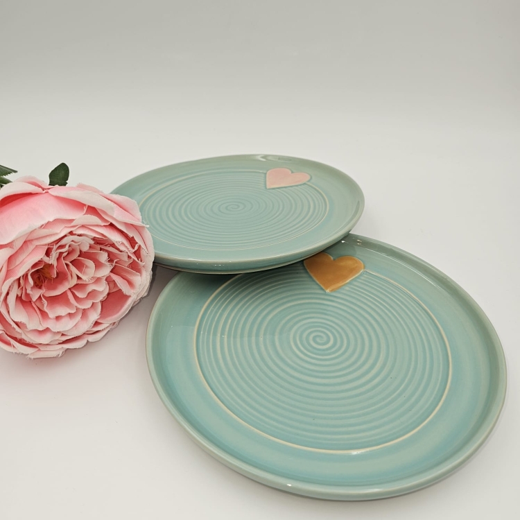 Talerz ceramiczny NIEBIESKI Jasny - SERDUSZKO śr. 20 cm kolorowy ręcznie robiony FAJNA CERAMIKA