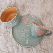 Talerz ceramiczny SELEDYNOWY - SERDUSZKO śr. 20 cm kolorowy ręcznie robiony FAJNA CERAMIKA