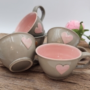 Filiżanka ceramiczna SZARA - SERDUSZKO 300 ml kolorowa ręcznie robiona FAJNA CERAMIKA z serduszkami