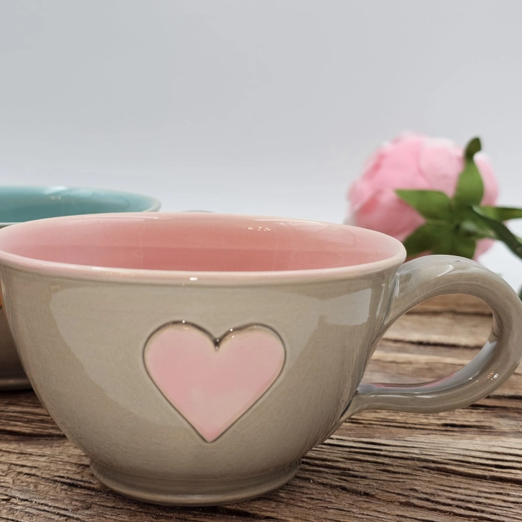 Filiżanka ceramiczna SZARA - SERDUSZKO 300 ml kolorowa ręcznie robiona FAJNA CERAMIKA z serduszkami