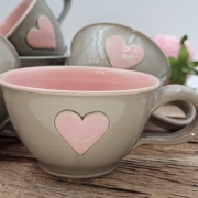 Filiżanka ceramiczna SZARA - SERDUSZKO 300 ml kolorowa ręcznie robiona FAJNA CERAMIKA z serduszkami