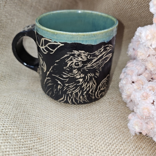 Kubek KRUK ceramiczny ok. 300 ml ręcznie toczony rękodzieło ręcznie zdobiony
