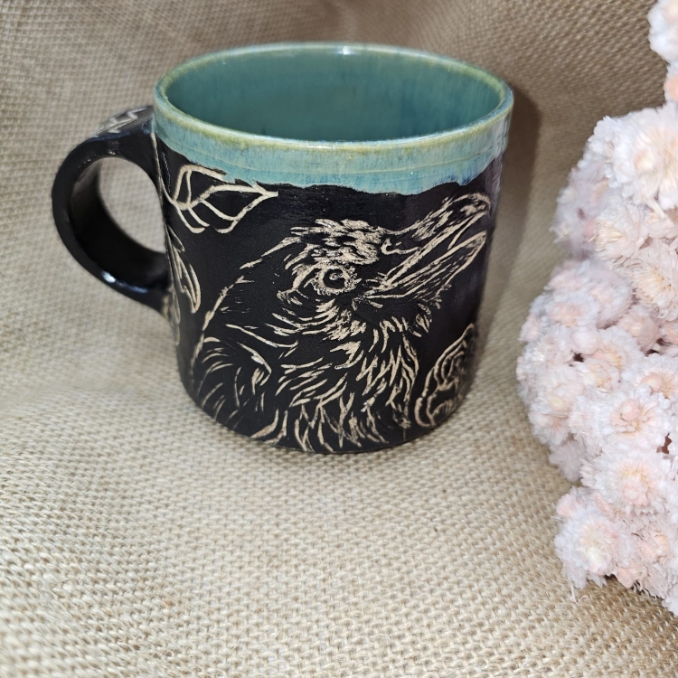 Kubek KRUK ceramiczny ok. 300 ml ręcznie toczony rękodzieło ręcznie zdobiony